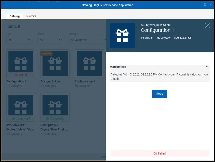 Image of a RETRY notification.