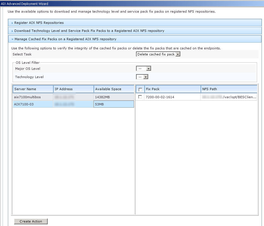 Deleting cached fix packs on a registered AIX NFS repository