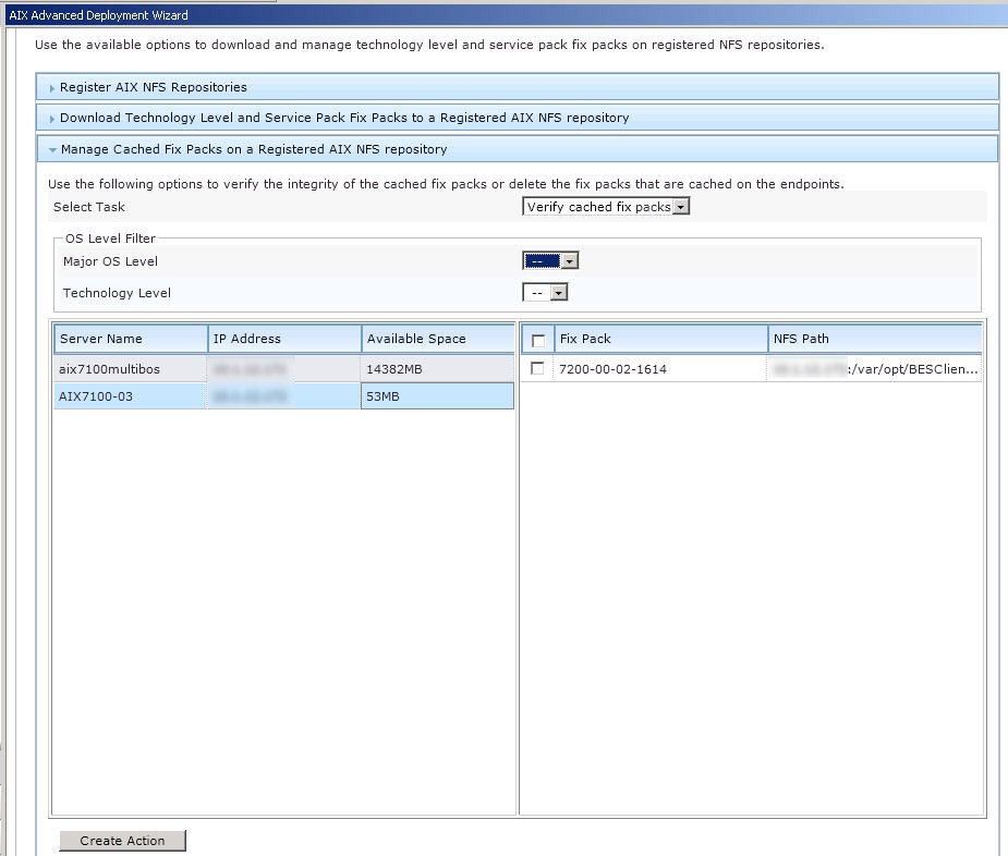 Verifying cached fix packs on a registered AIX NFS repository