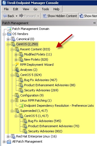 Patch Management navigation tree