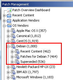 Patch Management navigation tree