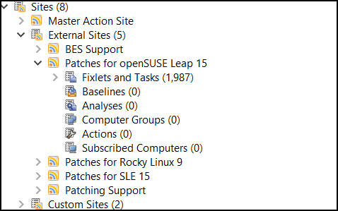 Patch Management navigation tree