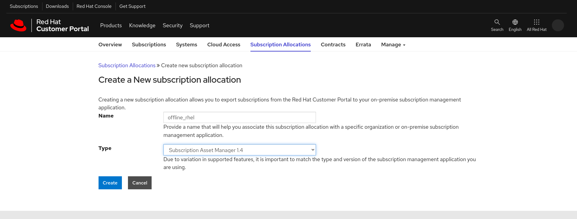 Create a new subscription allocation