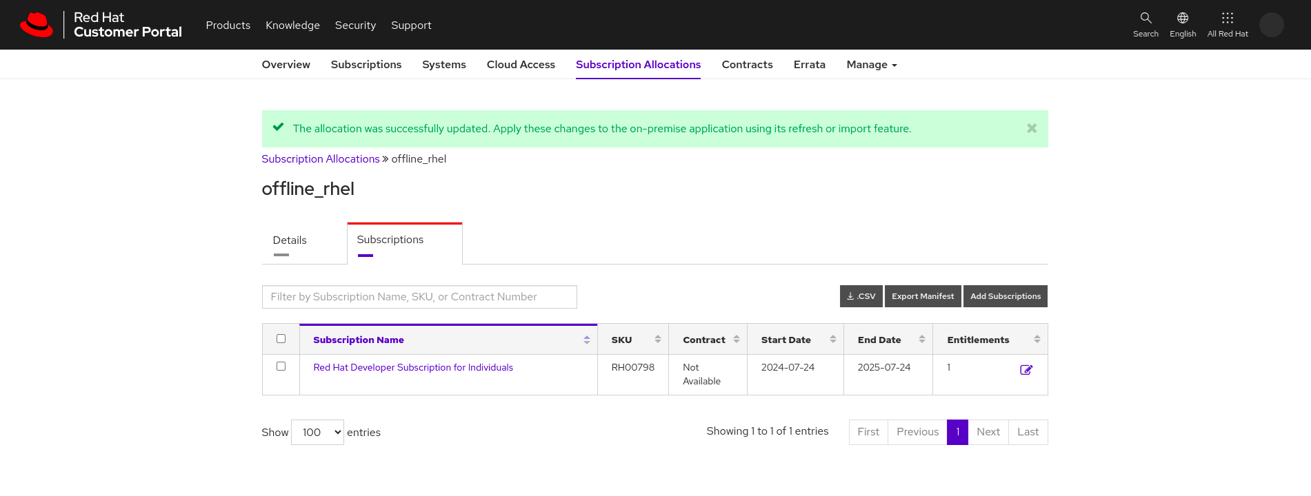 Subscriptions added successfully, export Manifest