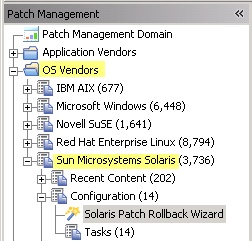 Solaris Patch Rollback Wizard navigation tree