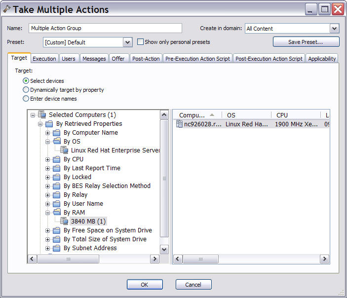 This window displays the Take multiple actions dialog.