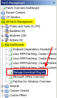 Patch Management navigation tree