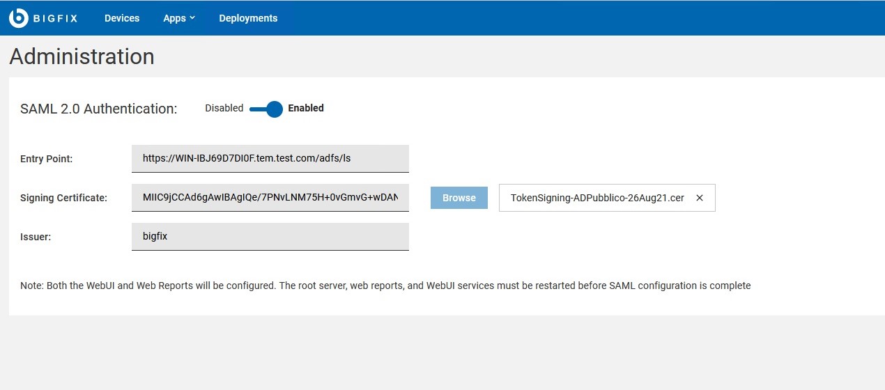 BigFix Administration panel