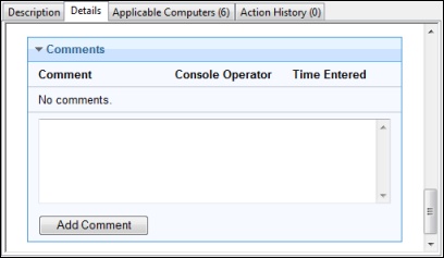 This section displays the Details tab under which the Comment section is displayed.