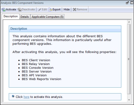 This window displays an Analysis document in the Work Area of the Console.