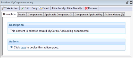 This window displays a Baseline document in the work area of the console. At the top of the Baseline document the Baseline name and a toolbar containing several tools is displayed.