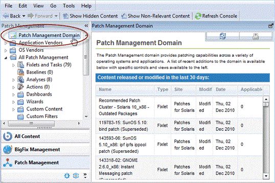 This window displays a list of domains at the bottom of the panel. The contents of the domain is also displayed.