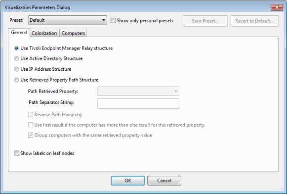 This window displays the General tab of the Visualization Parameters dialog under which you can customize a graphical representation of your network.