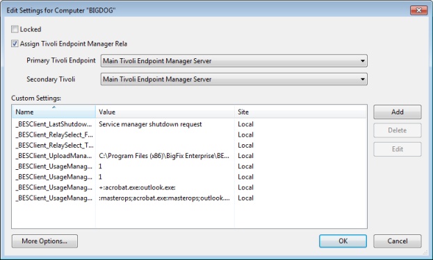 This window displays the Edit Settings for computer dialog where you can alter the settings for a selected computer.