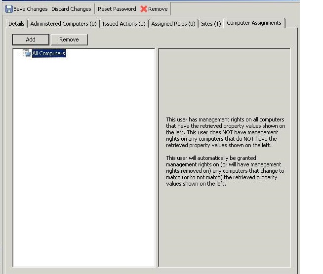 This window displays the Computer Assignements dialog where the current set of computers can be managed.