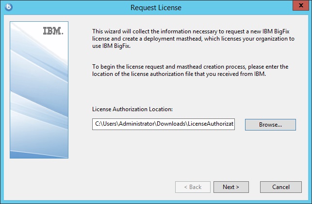 Enter the location of the license authorization file