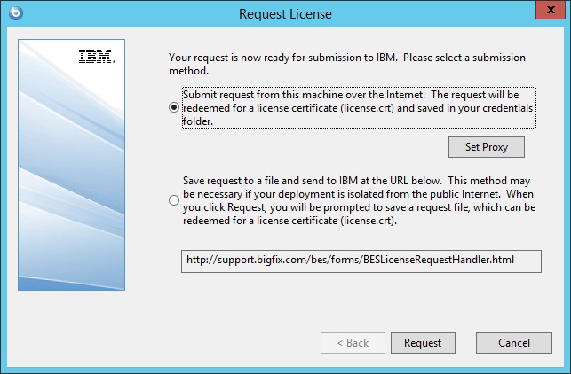 Displays the two options to submit the request to HCL