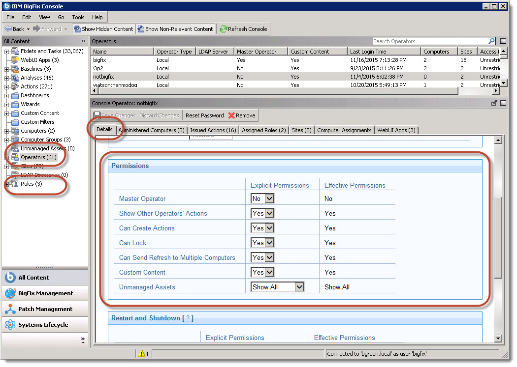 Image showing the Can Create Actions settings on the Details tab.