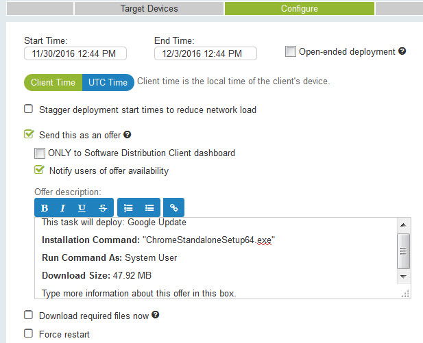 Image of the deployment configuration page.