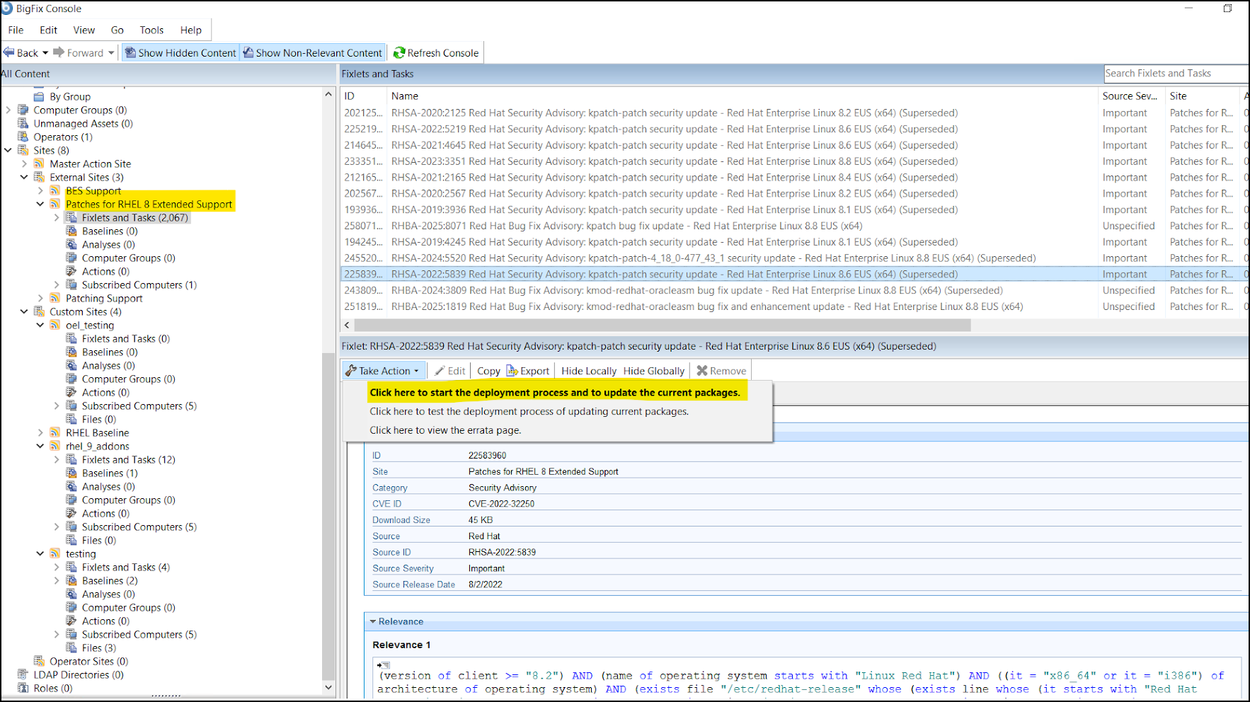 Click here to start the deployment process and update the current packages