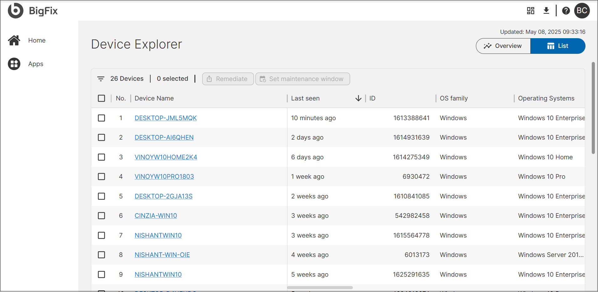 Device Explorer List