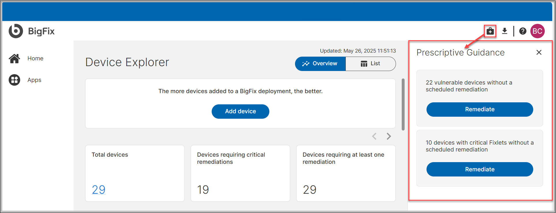 Prescriptive Guidance in Device Explorer