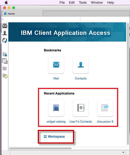 Recent applications and workspace bookmarks on Mac OS