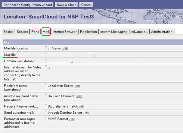 Location document Mail tab