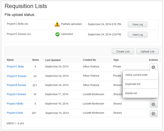 Requisition lists screen capture