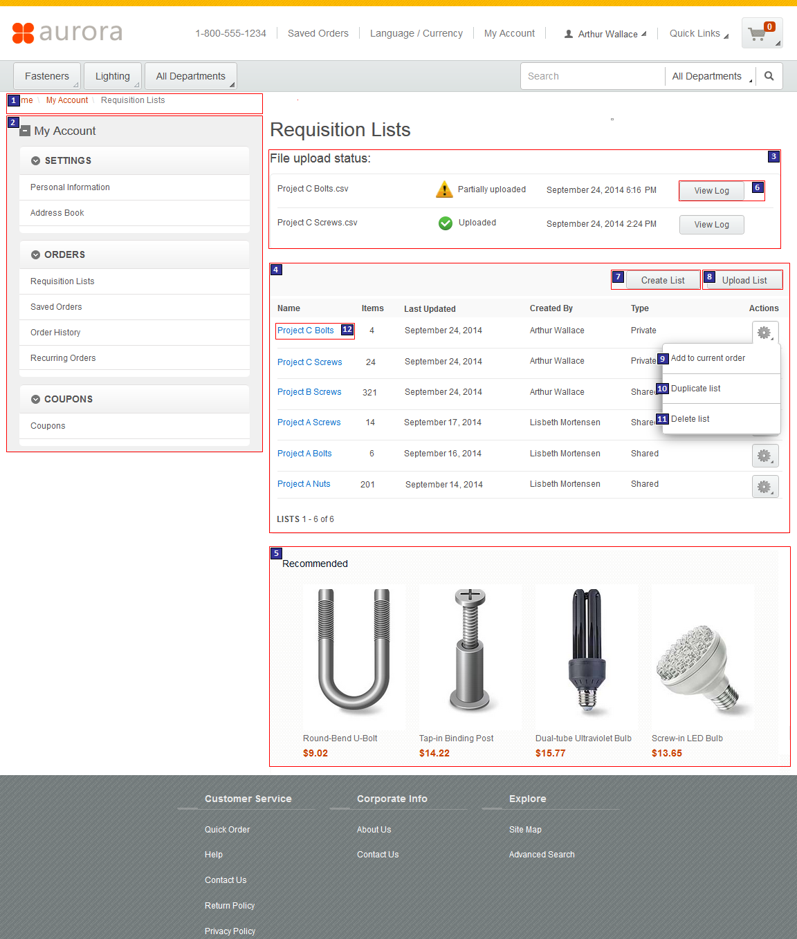 Requisition Lists page screen capture