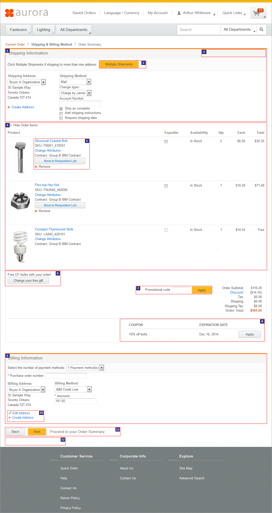 Shipping and Billing Method page screen capture