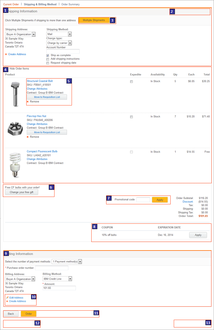 Shipping and Billing Method page (B2B)