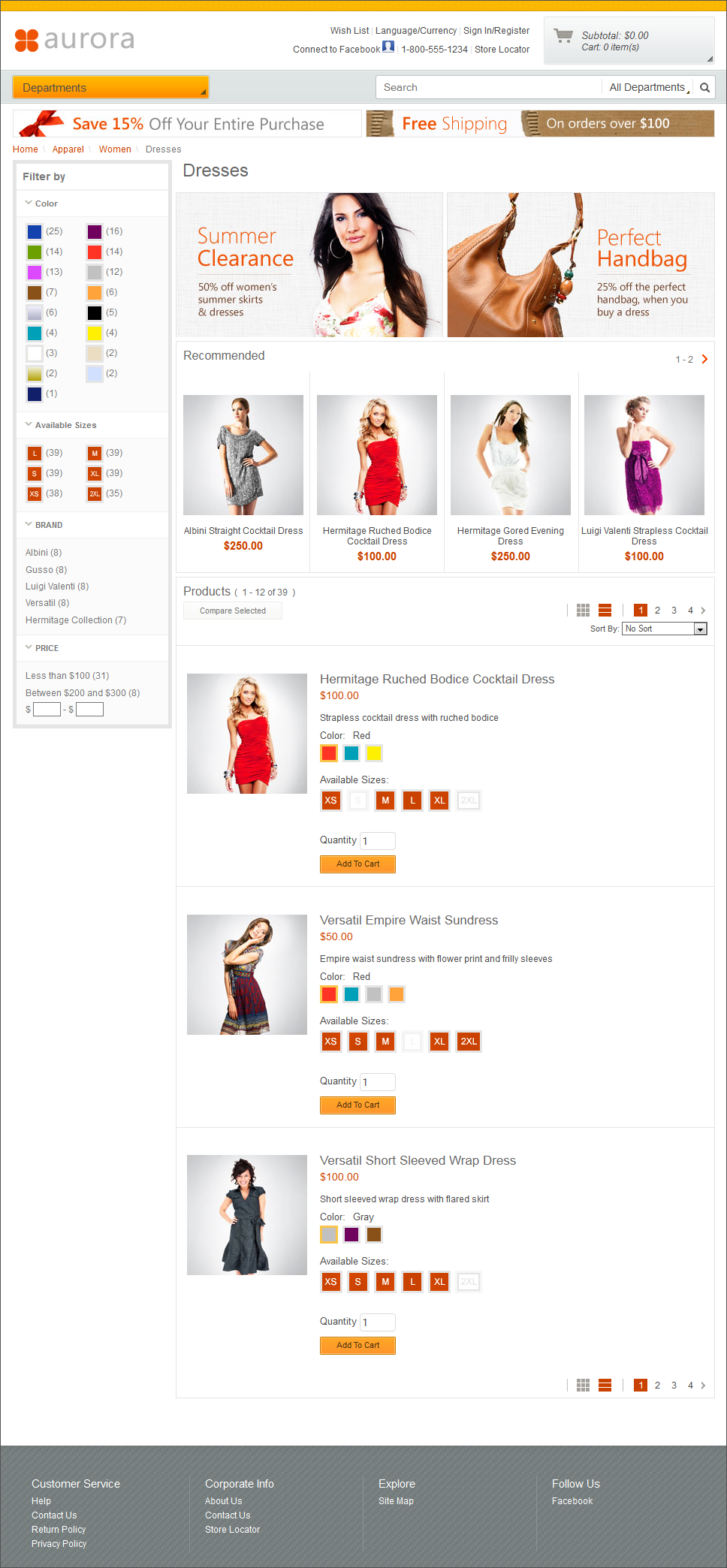 Subcategory page list view screen capture