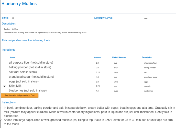 Screen capture of the Blueberry recipe