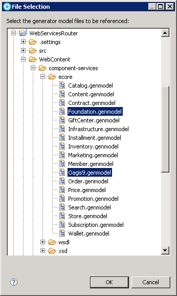 Selecting Foundation.genmodel, Oagis9.genmodel