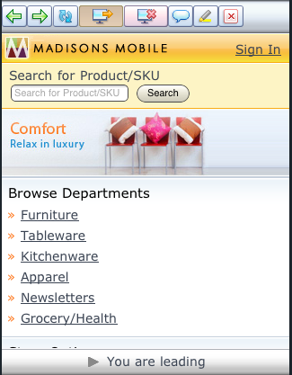 Screensnap of leading shopper screen