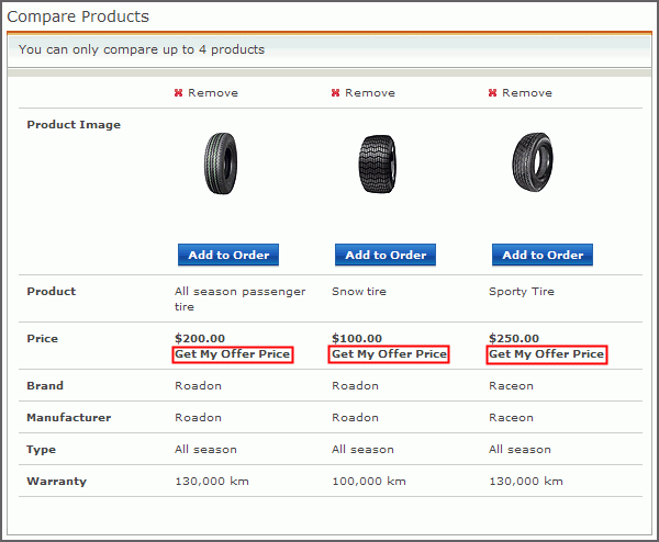 Product Compare screen capture