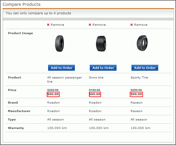 Product Compare screen capture
