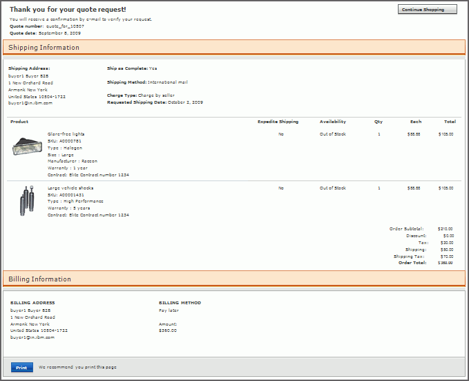 Quote Confirmation screen capture