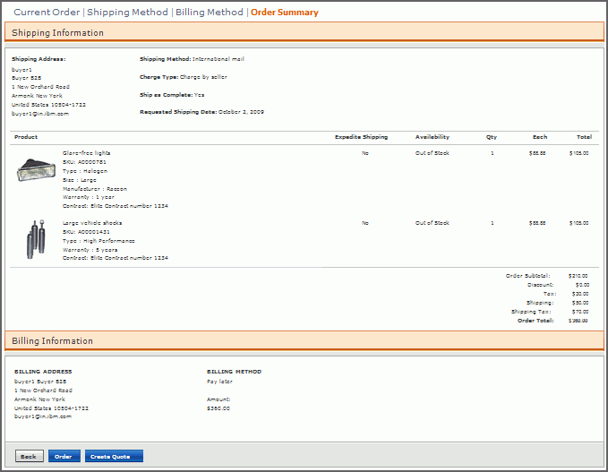 Order Summary screen capture