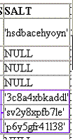 Customization results in the SALT column of the USERREG database table