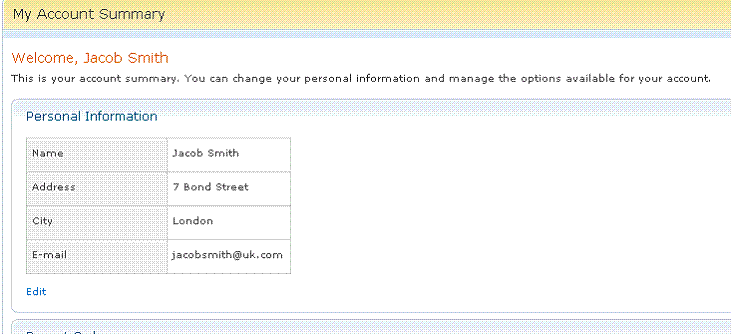 Screen capture of My Account Summary page for Jacob Smith