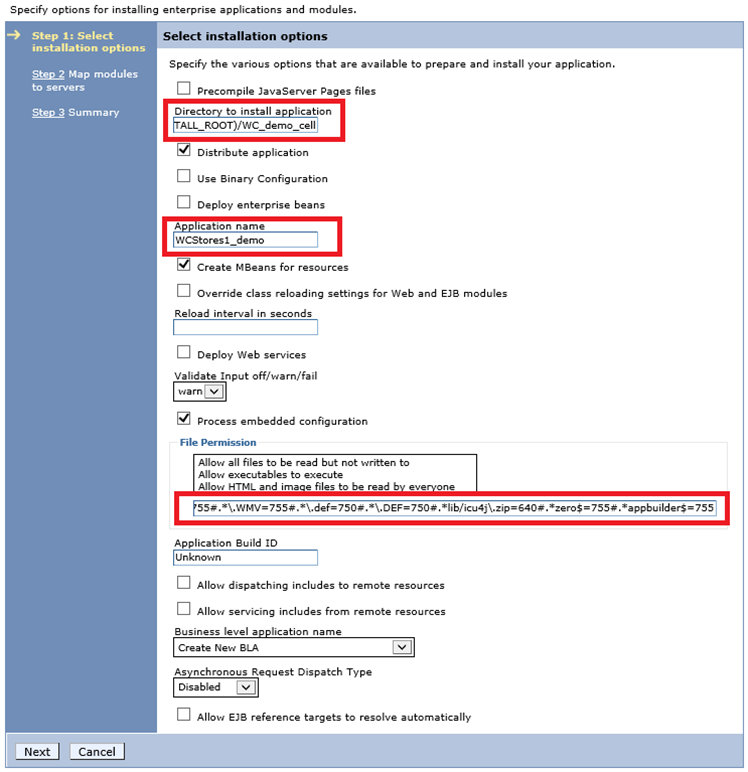 Select installation options window.