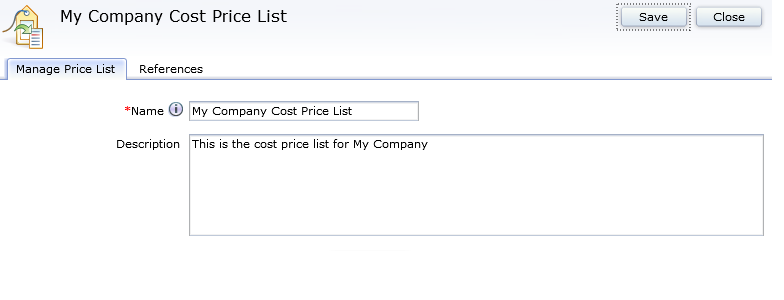 create cost price list