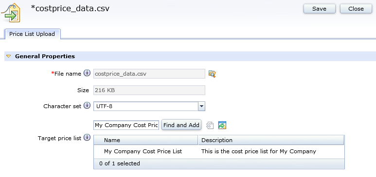 Cost price list upload