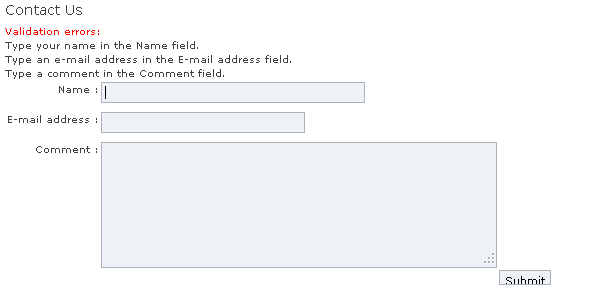 Validation errors with all fields blank