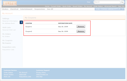 My Account: My Coupons screen capture