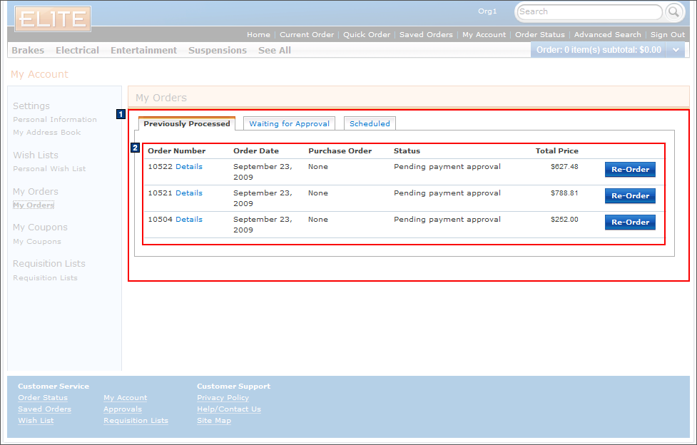 Full size image of My Account: My Orders, Previously Processed tab