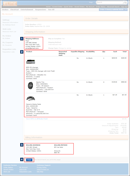 My Account: Order Details screen capture