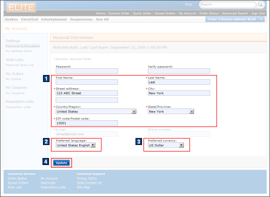My Account: Personal Information screen capture